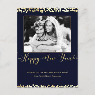 Modern foto för Mörk blått och Guld Gott nytt år Helg Vykort