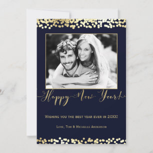 Modern foto för Mörk blått och Guld Gott nytt år Julkort