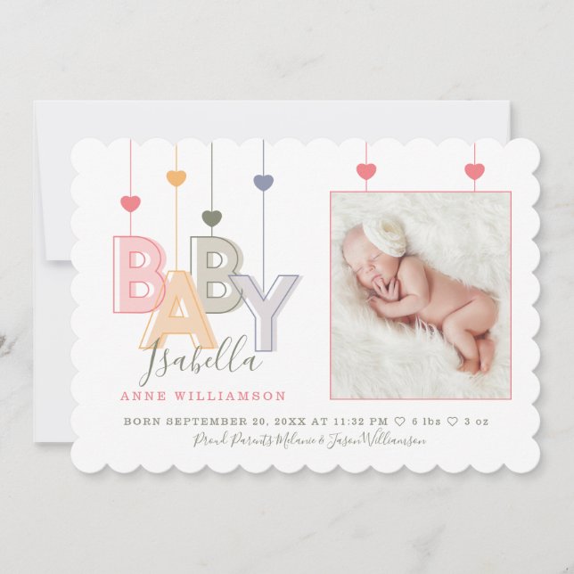 Modern foto för nyfödd Flicka i Baby Meddelande (Framsida)