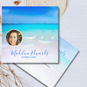 Modern foto för Ocean Wave Beach Blue Scene Modern Fyrkantigt Visitkort