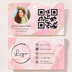 Modern foto för QR-kod för elegant Guld Rosa Visitkort