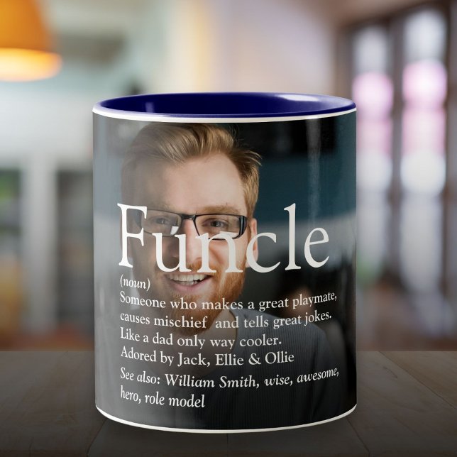 Modern foto för Roligt av funktionell ursprungsdef Två-Tonad Mugg (Funcle Uncle Definition Fun Modern Photo Two-Tone Coffee Mug)