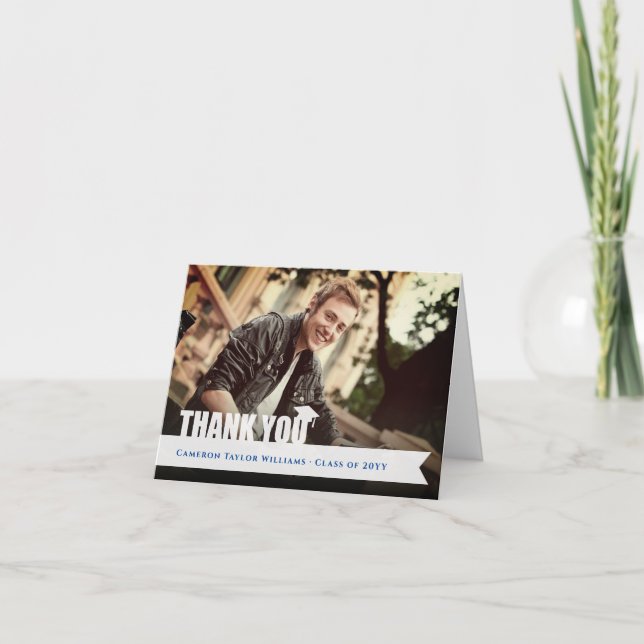 Modern foto för Studentmössa för vit övertäckning Tack Kort (Framsida)