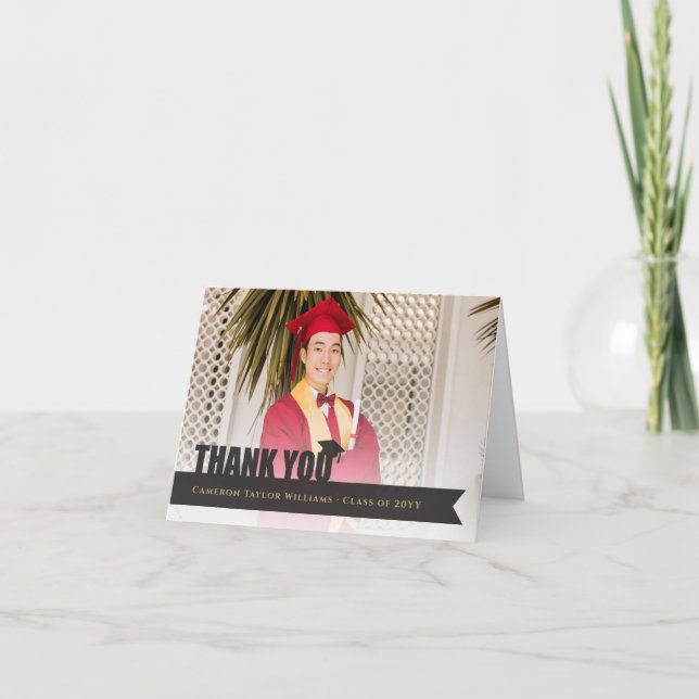 Modern foto för svart överlägg med menyfliksområde tack kort (Framsida)