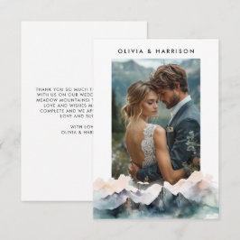 Modern foto för vattenfärgsberg liggande Bröllop Tack Kort