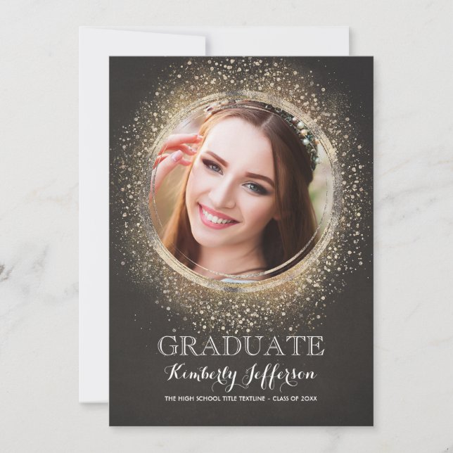 Modern foto från guld i Glitter Glamor i Studenten Inbjudningar (Framsida)