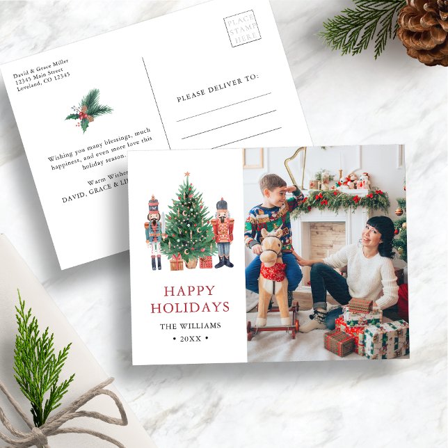 Modern Foto Glad Helg Vykort (Nutcracker Christmas Photo Holiday Postcard
)