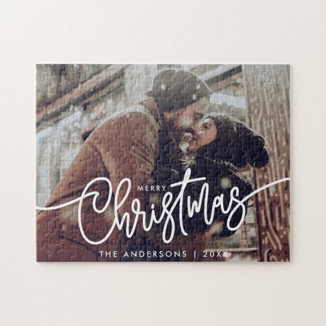 Modern Foto God Jul Script Horisontell  Pussel (Horisontell)