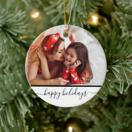 Modern Foto God Jul Vit Monogram Julgransprydnad Keramik