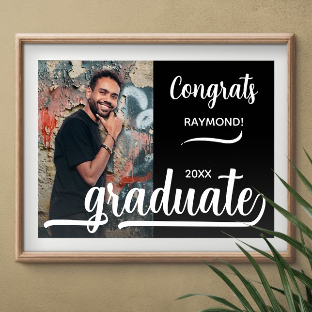 Modern foto Gratulerar Student Black Poster (Congrats Graduate black poster with your photo, INSTANT DOWNLOAD and/or PRINTED)