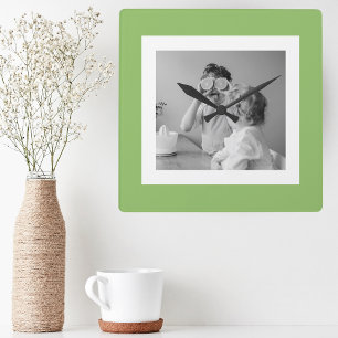 Modern foto-Grönt i familjen Enkel och snygg gåva Fyrkantig Klocka
