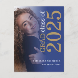 Modern Foto Guld Blå 2025 Examen Meddelande Vykort