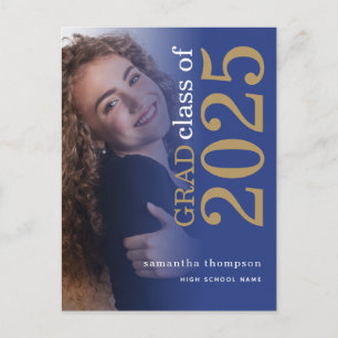 Modern Foto Guld Blå 2025 Examen Meddelande Vykort