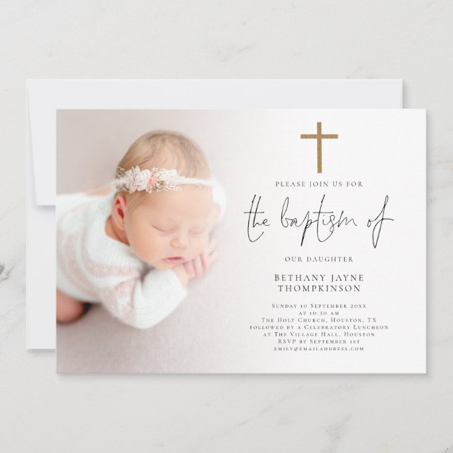 Modern foto Guld Glitter Kor-baptism i Inbjudningar (Framsida)