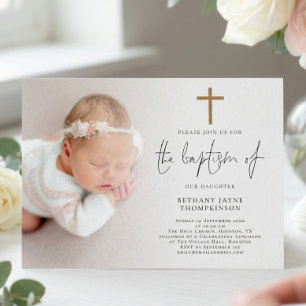 Modern Foto Guld Glitter Kors Dop Inbjudningar