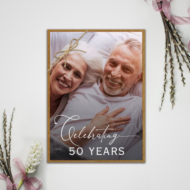 Modern Foto Kalligrafi 50-års Bröllopsjubileum Inbjudningar (Skapare uppladdad)