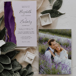 Modern Foto Lila Guld Agat Lavendel Bröllop Inbjudningar