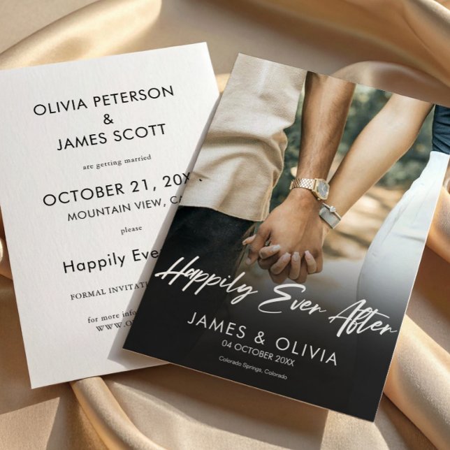 Modern Foto Lyckligt Alltid Efter Fest Bröllop Spara Datumet (Modern Photo Happily Ever After Party Wedding Save The Date, Wedding Reception Invitation)