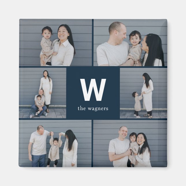 Modern foto-magnet med fetstil, monogram, redigerb magnet (Framsidan)