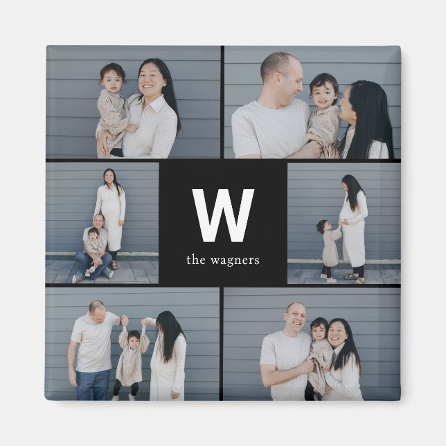 Modern foto-magnet med fetstil, monogram, redigerb magnet (Framsidan)