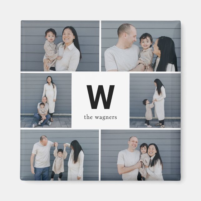 Modern foto-magnet med fetstil, monogram, redigerb magnet (Framsidan)