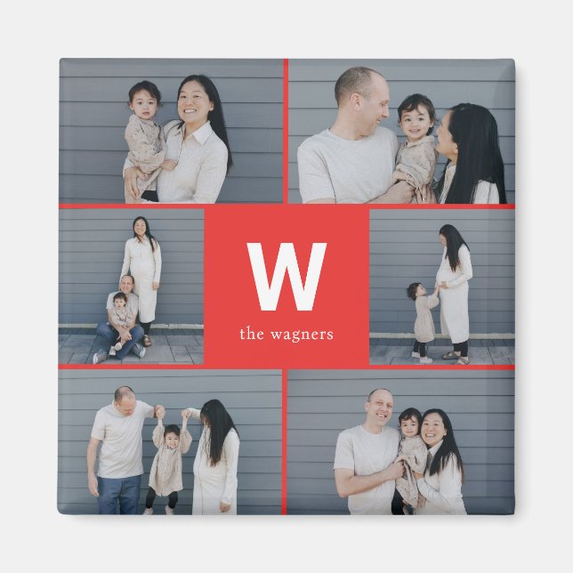 Modern foto-magnet med fetstil, monogram, redigerb magnet (Framsidan)