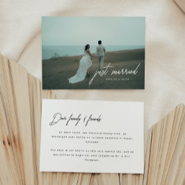 Modern foto-manus 'Just Married' Bröllop Meddelande