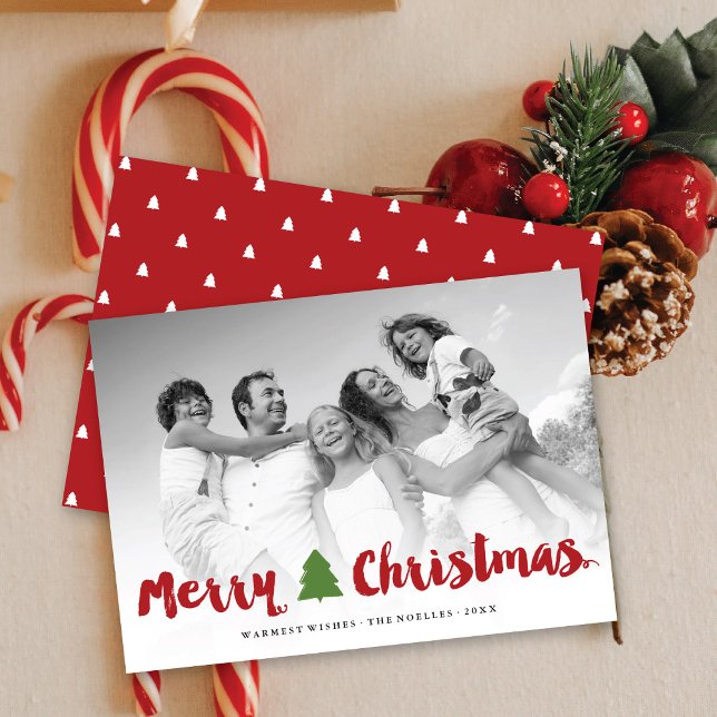 Modern foto med god jul-fet penselskript julkort (Skapare uppladdad)