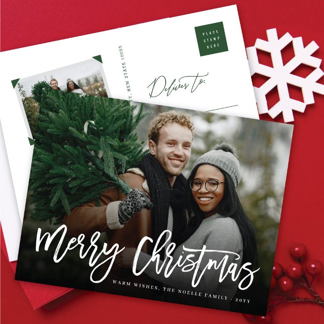 Modern foto med god jul-penselskript helg vykort (Skapare uppladdad)