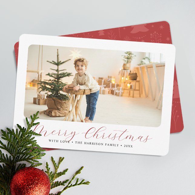 Modern foto med minimalistiskt God jul Julkort (Minimalist Merry Christmas Modern Photo Holiday Card)