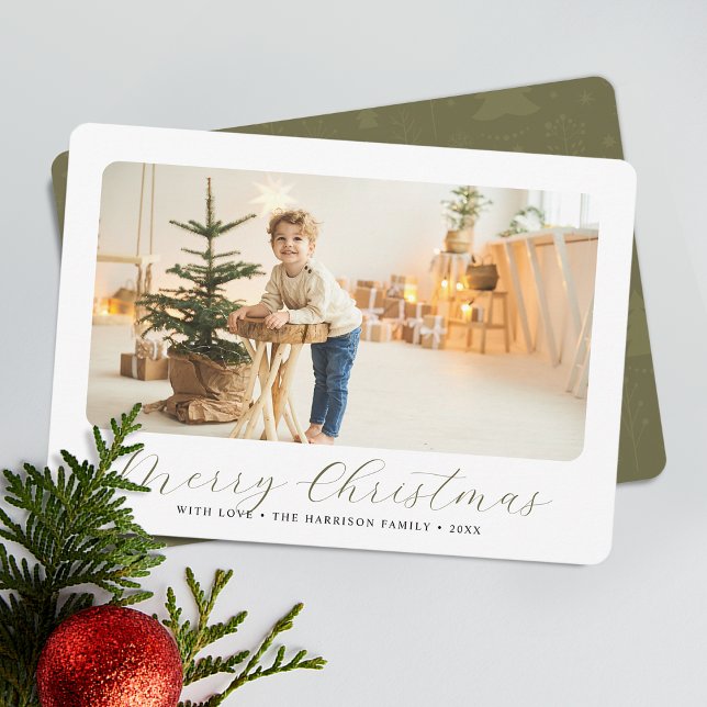 Modern foto med minimalistiskt God jul Julkort (Minimalist Merry Christmas Modern Photo Holiday Card)