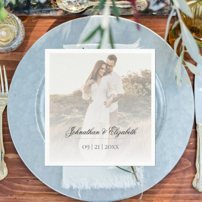 Modern foto med Overlay Bröllop Pappersservett (Modern Photo and Overlay Wedding Napkins)
