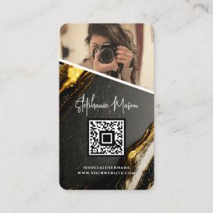 Modern foto med QR-kod för svart marmor från guld Visitkort