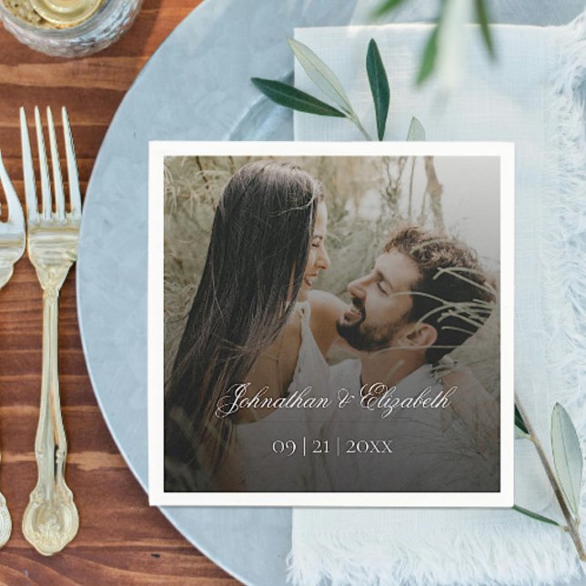 Modern foto med svart överlägg Bröllop Pappersservett (Modern Photo and Black Overlay Wedding Napkins)