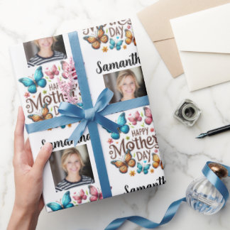 Modern Foto Namn Grattis Mamma på Mors Dag Presentpapper