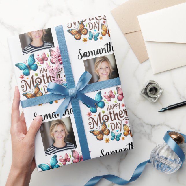 Modern Foto Namn Grattis Mamma på Mors Dag Presentpapper (Gifting)