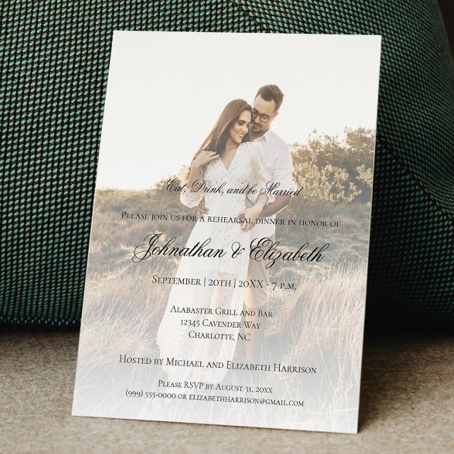 Modern foto- och overlay Bröllop Rehearsal-middag Inbjudningar (Modern Photo and Overlay Wedding Rehearsal Dinner Invite)