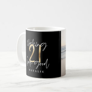 Modern foto på svart och guld 21:a födelsedagen kaffemugg