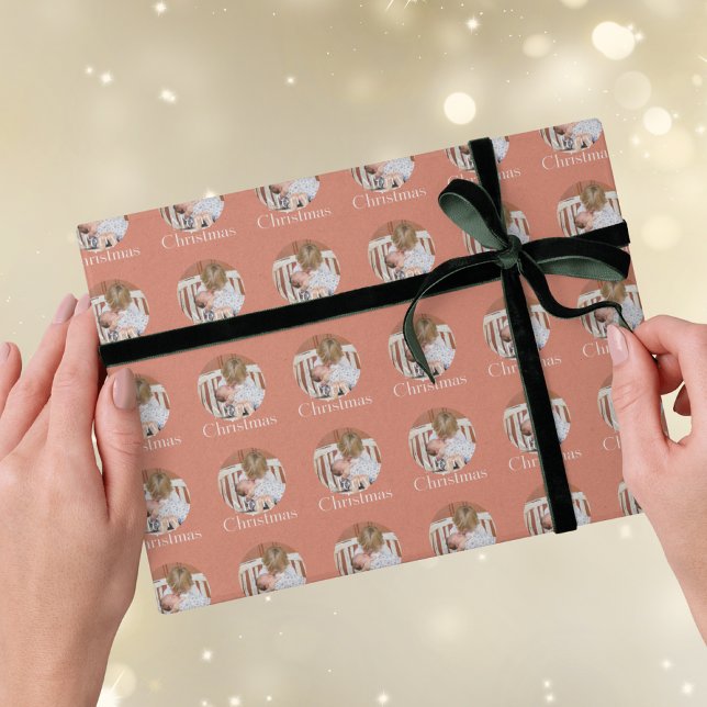 Modern Foto Persika Rosa God Jul Semester Presentpapper (Skapare uppladdad)