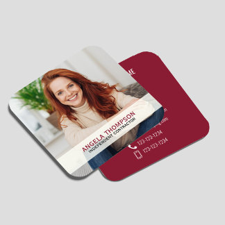 Modern Foto QR-kod Anslut Med Mig Burgunder Fyrkantigt Visitkort