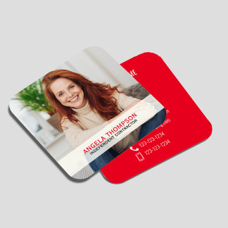 Modern Foto QR-kod Anslut Med Mig Röd Fyrkant Fyrkantigt Visitkort