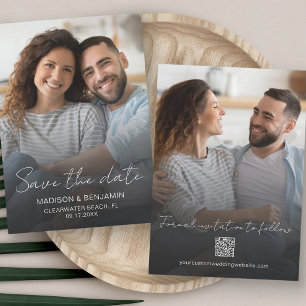 Modern foto QR-kod Bröllop för enkel Elegant Spara Datumet