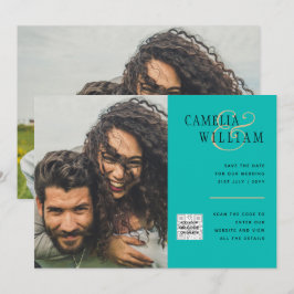 Modern FOTO QR-KOD Bröllopsinbjudan eller Spara Da Inbjudningar