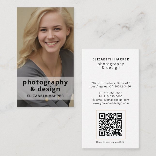 Modern Foto QR-kod Professionell Minimalistisk Visitkort (Fram/baksida)