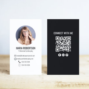 Modern foto QR-kod svart & vit Visitkort