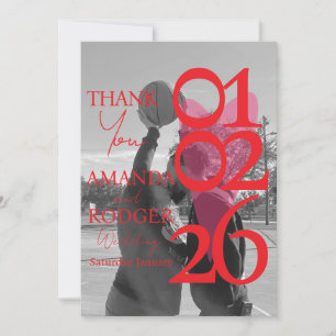 Modern Foto Röd Rosa Typografi Tack Kort