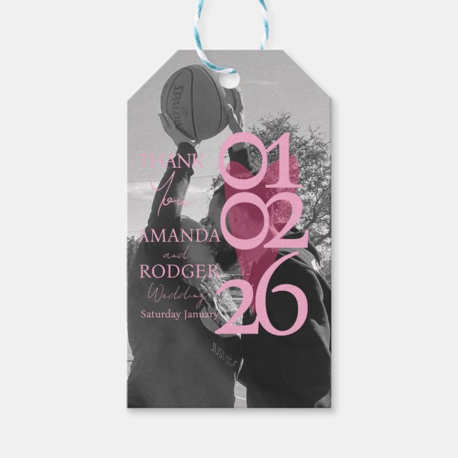 Modern Foto Rosa Typografi  Tack Presentetikett (Framsidan)