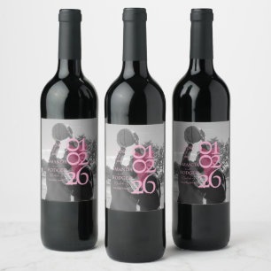Modern Foto Rosa Typografi Tack Vinflaska Etikett