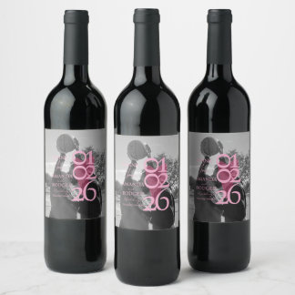 Modern Foto Rosa Typografi Tack Vinflaska Etikett