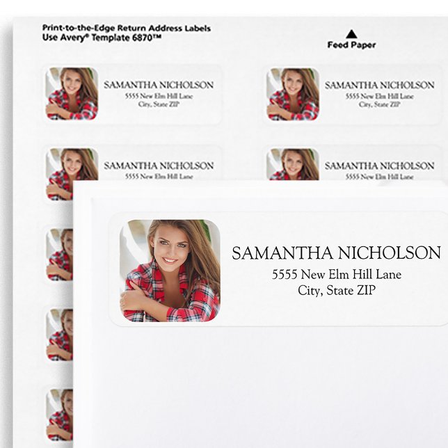 Modern Foto Rundade Kanter Vit Returadress Etikett (Modern white return address label personalized with your photo. Perfect for graduates.)